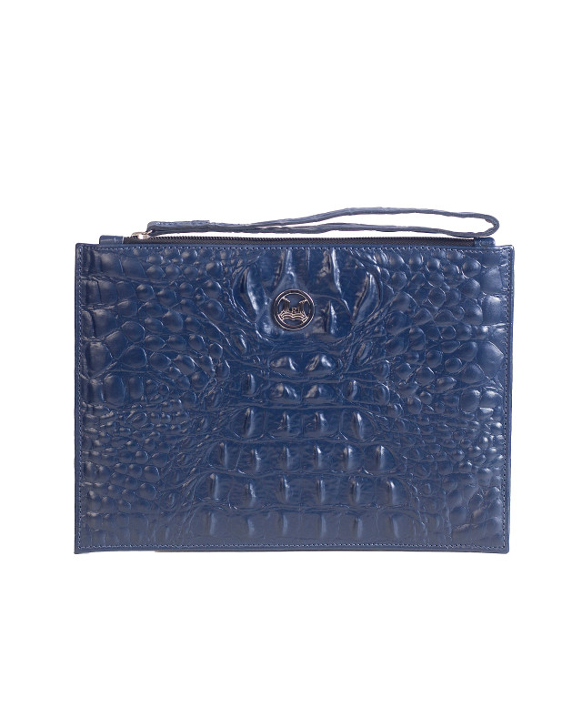 Man Purse Mini: Blue Textured Crocodile Print