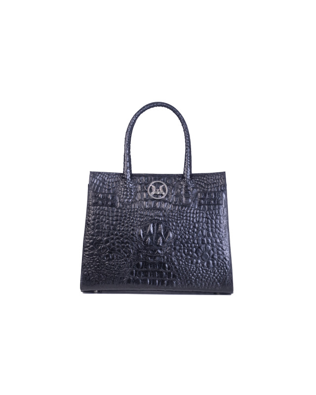 Montreal Maxi: Black Textured Crocodile Print