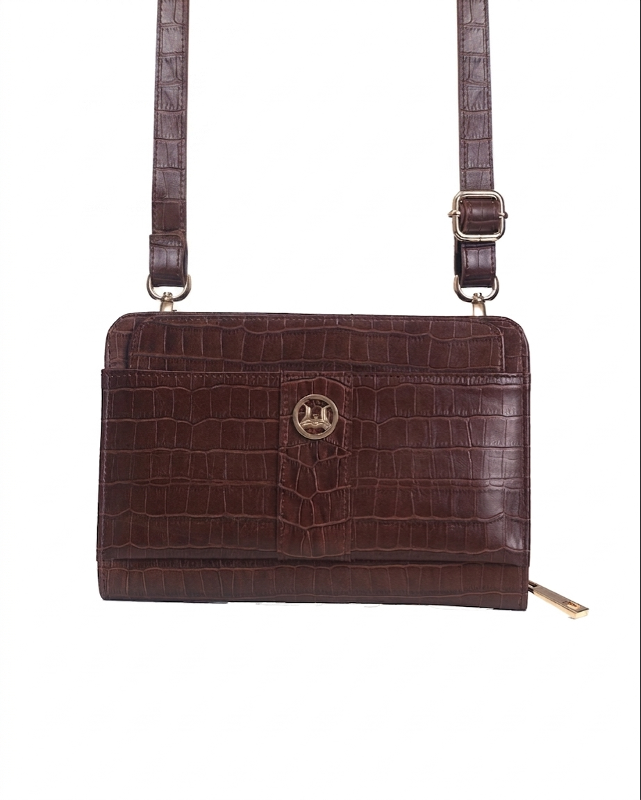 Messenger Bag 2.0:  Syrup Brown Crocodile Print
