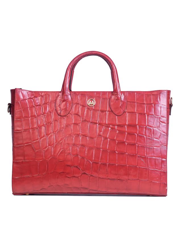 Midi Man Tote(UK): Red Textured Crocodile Print