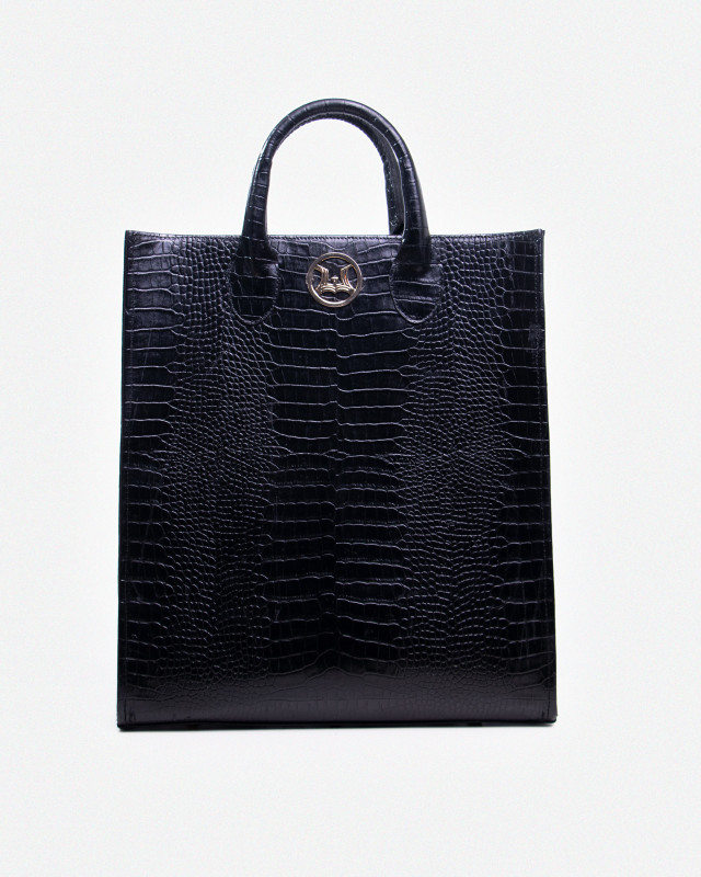 Man Tote: Black Crocodile Print