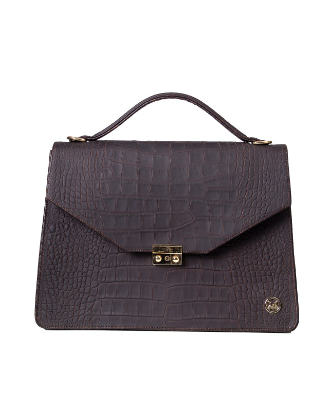 Her Work Case:  Matte Coffee Brown Crocodile Print