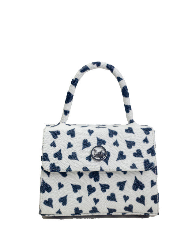 Tokyo Micro: White and Blue Hearts Print