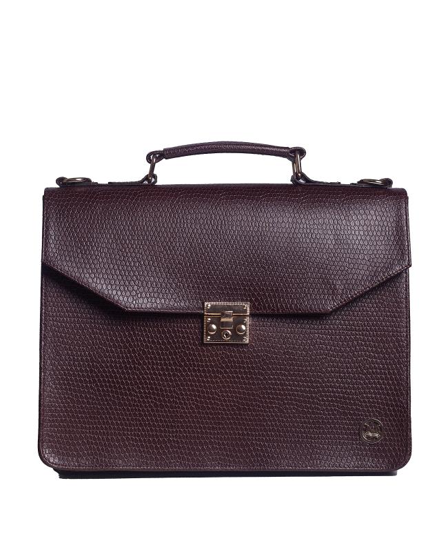 MINI Satchel Work Case: Dark Brown Reptilian Print