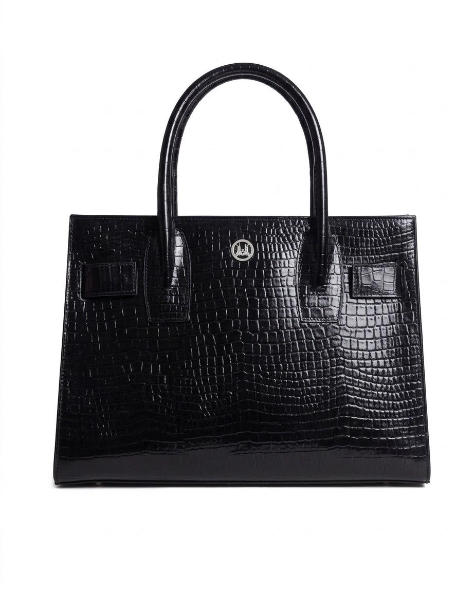 Zurich MIDI: Black Crocodile Print