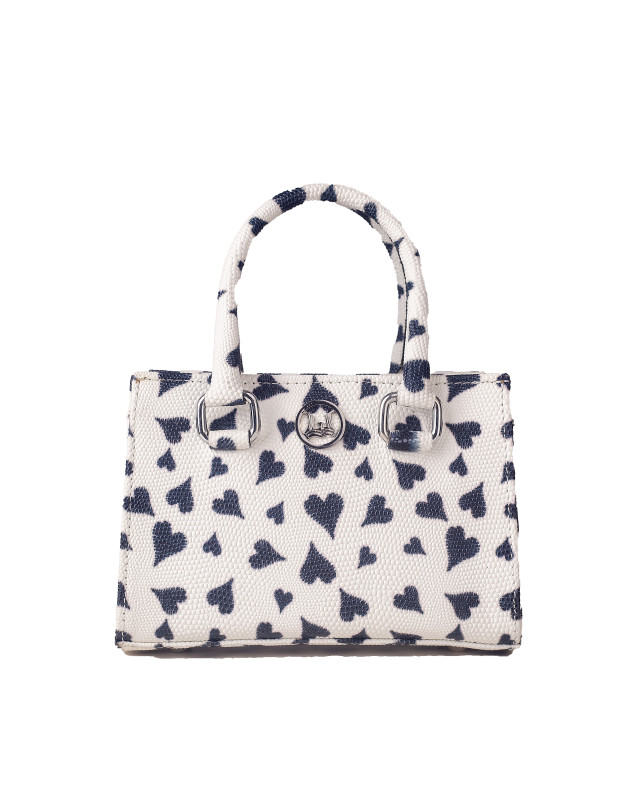 Lagos Mini: White and Blue Hearts Print