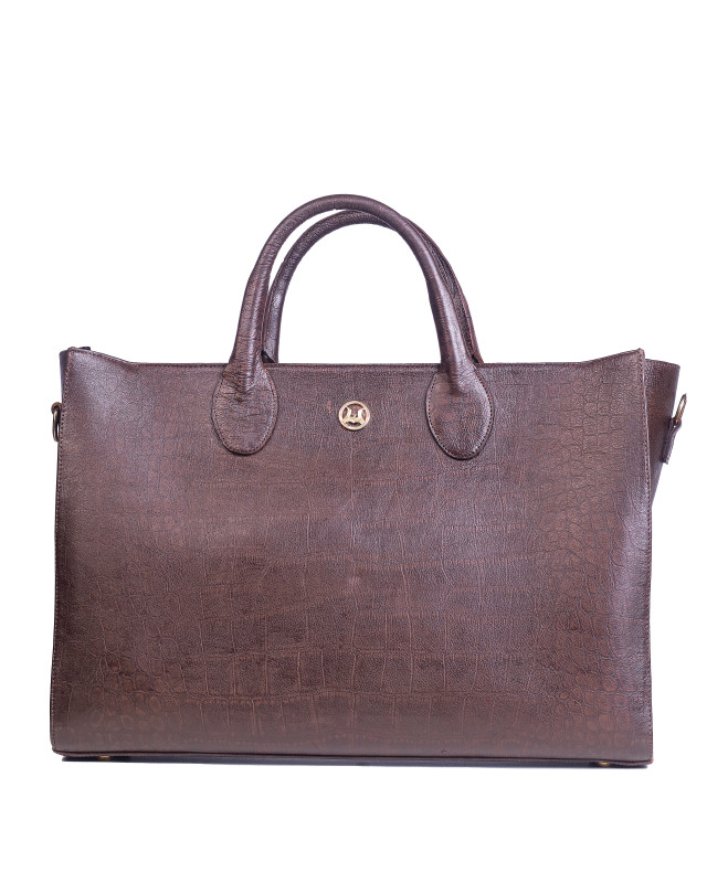 Midi Man Tote (UK): Cinnamon Brown Crocodile Print