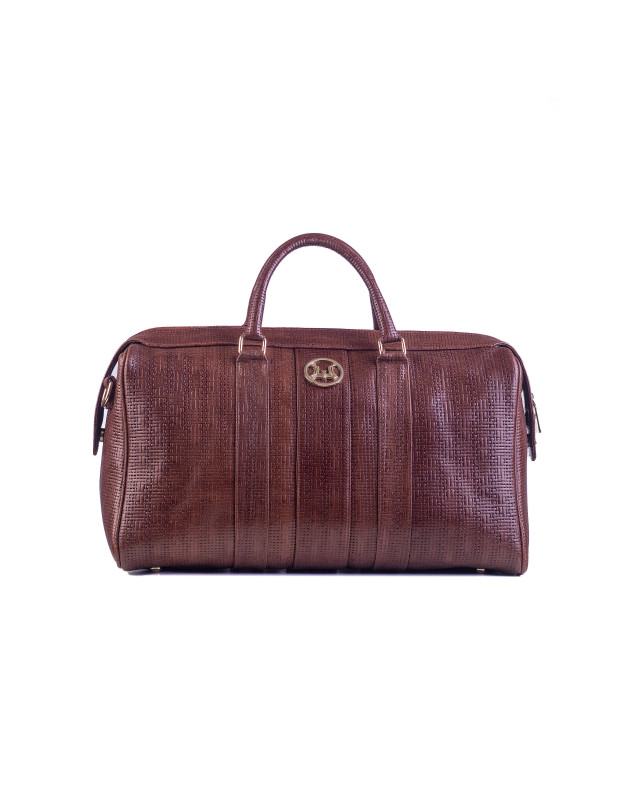 Duffle Bag: Toffee Brown Basket Print