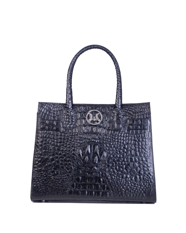 Montreal Maxi: Black Textured Crocodile Print