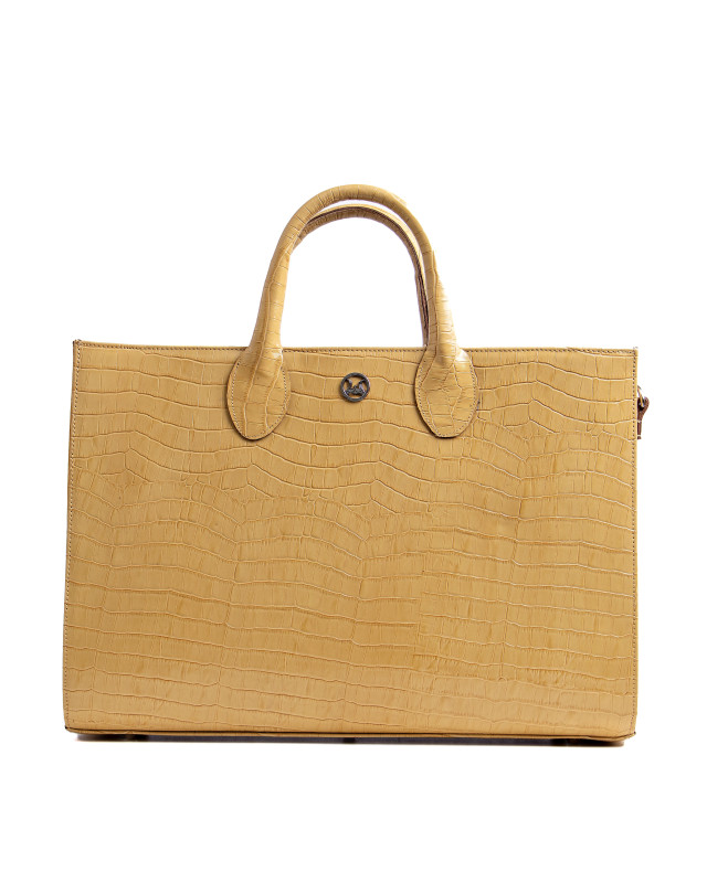 Midi Man Tote: Buttermilk Crocodile Print