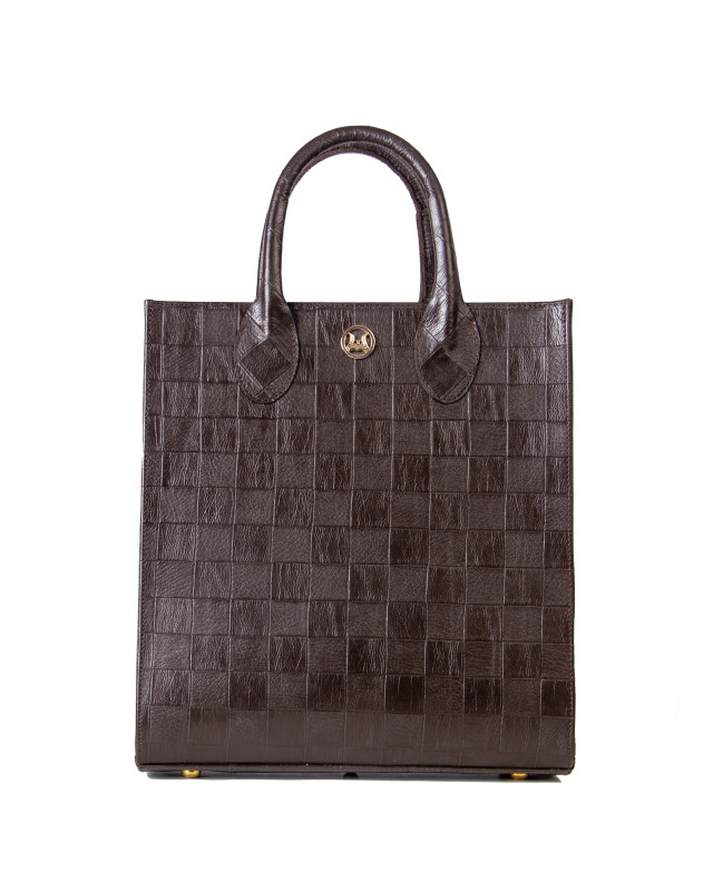 Mini Man Tote: Brown Checkered Print