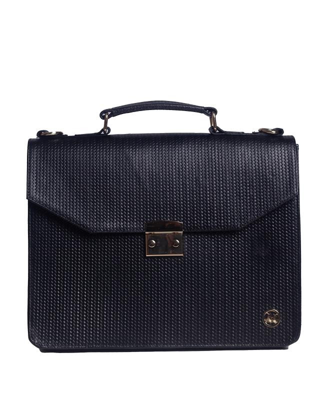 MINI Satchel Work Case: Black Basket Weave Print