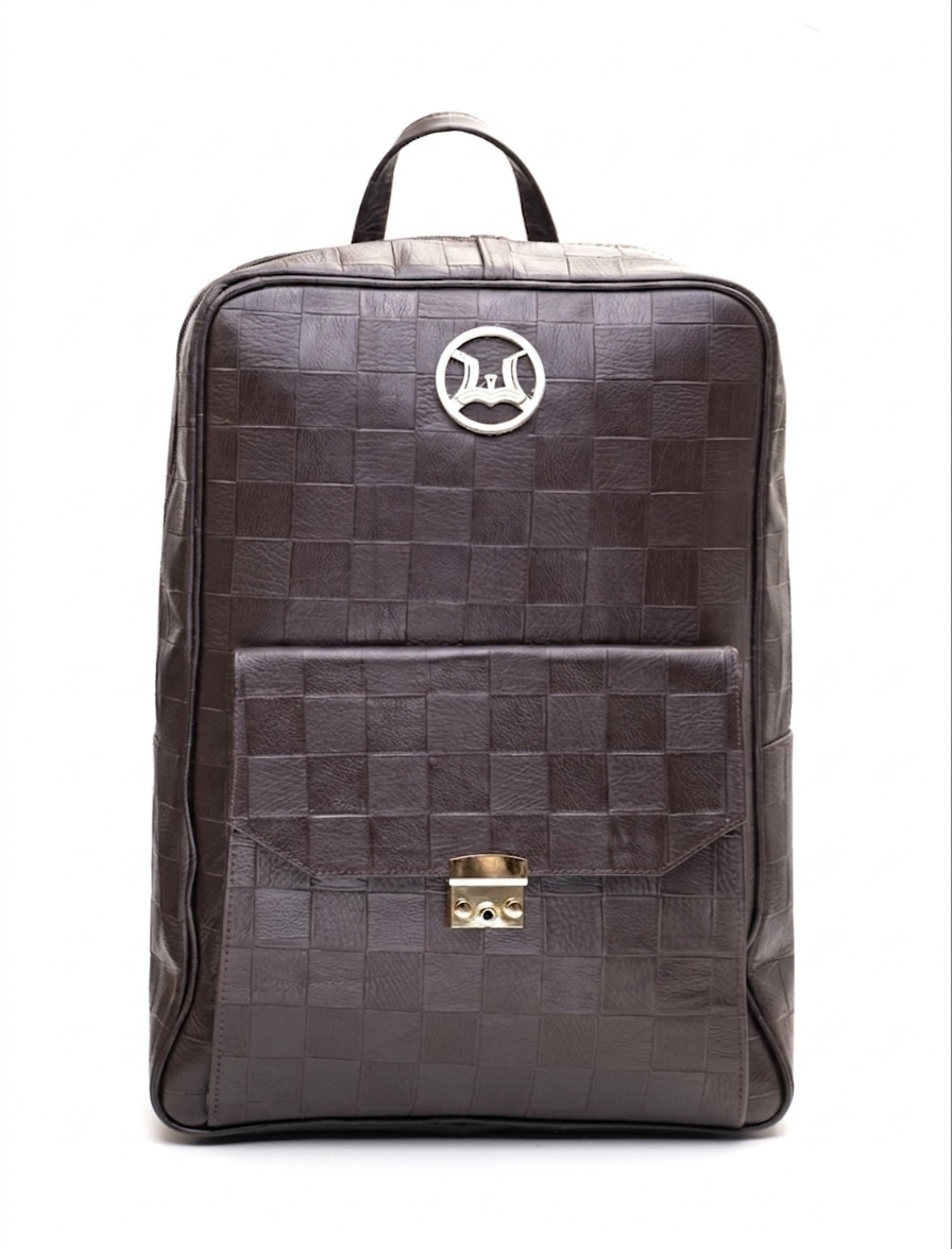 Backpack: Brown Checkered Print