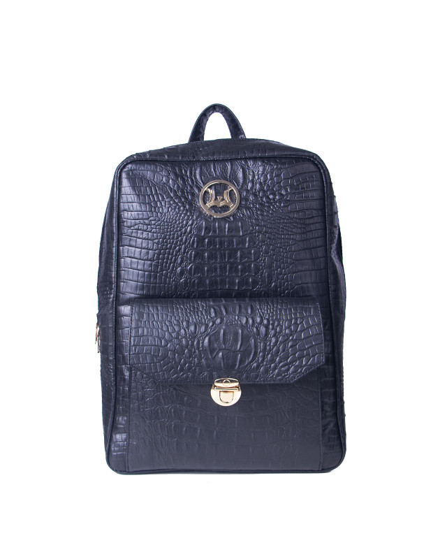 Backpack: Black Textured Crocodile Print
