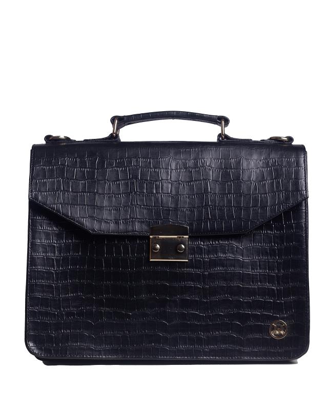 MINI Satchel Work Case: Black Crocodile Print