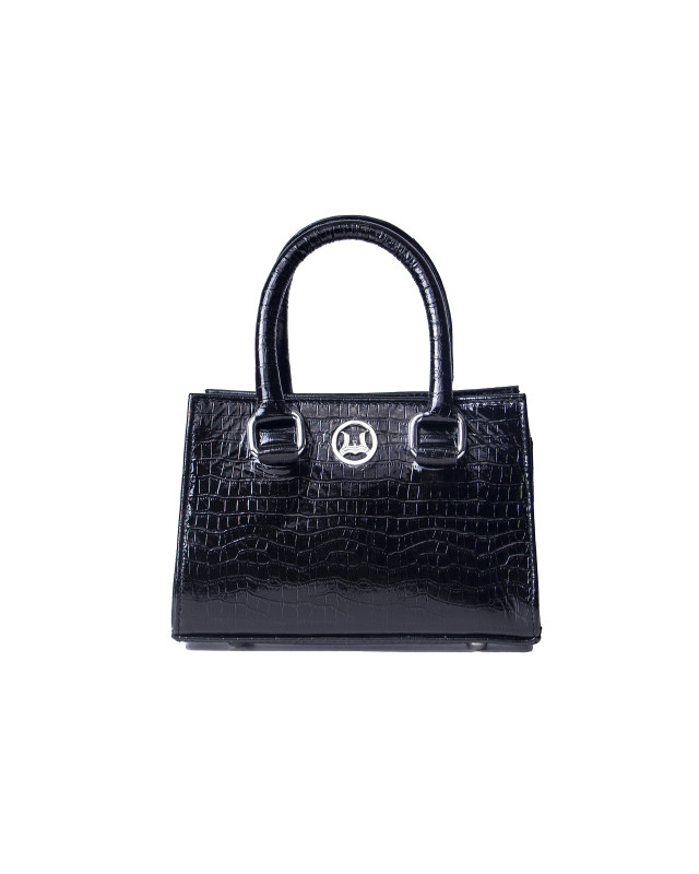 Lagos Mini: Glossy Black Crocodile Print