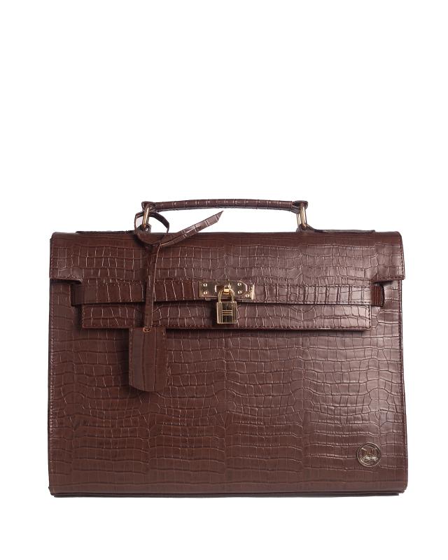 JFK Mini Work Case: Dark Brown Crocodile Print