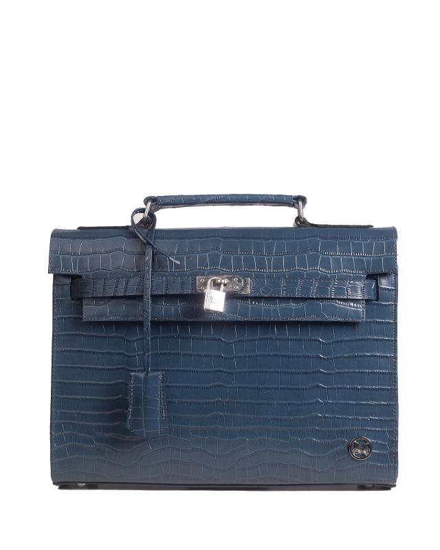 JFK Mini Work Case: Blue Crocodile Print