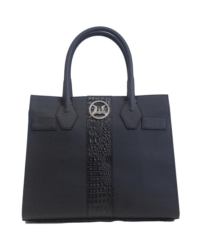 Montreal Maxi: Black and Black Textured Crocodile Print