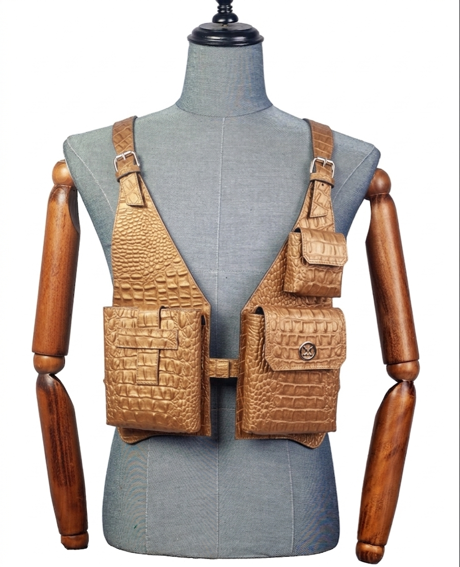 Utility Vest (UK): Gold Crocodile Print