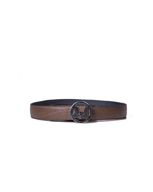 Classic Winston Logo Belt: Brown Reptilian Print