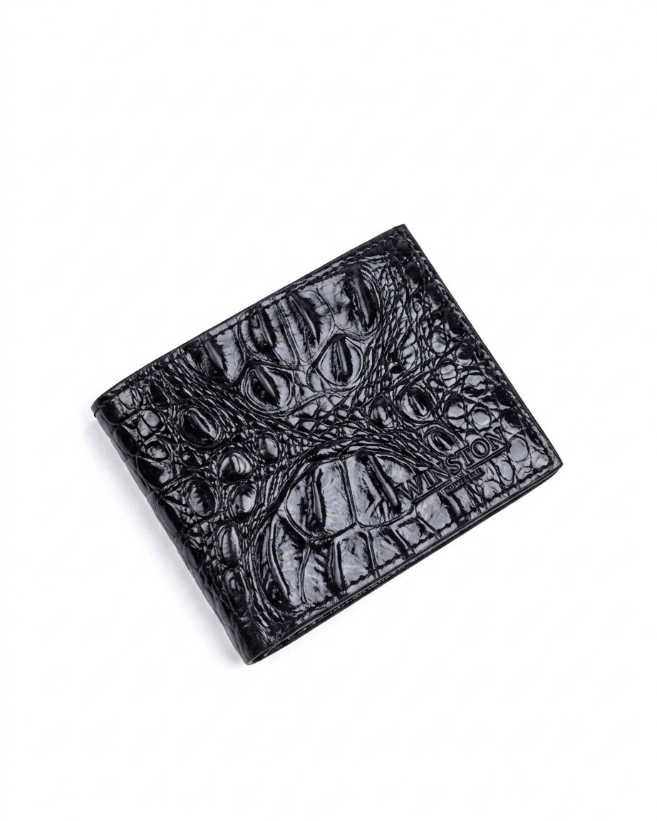 Wallet: Black Textured Crocodile Print