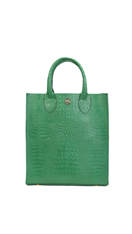 Mini Man Tote: Kelly Green Crocodile Print