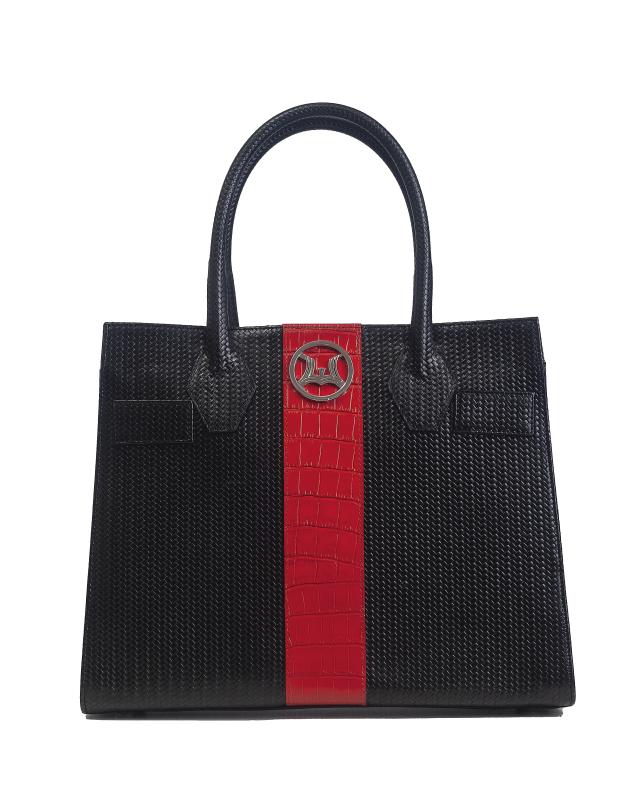 Montreal Maxi: Black and Red Textured Crocodile Print