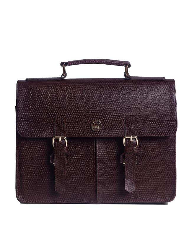 MINI Satchel Work Case with Double Pockets: Dark Brown Reptilian Print