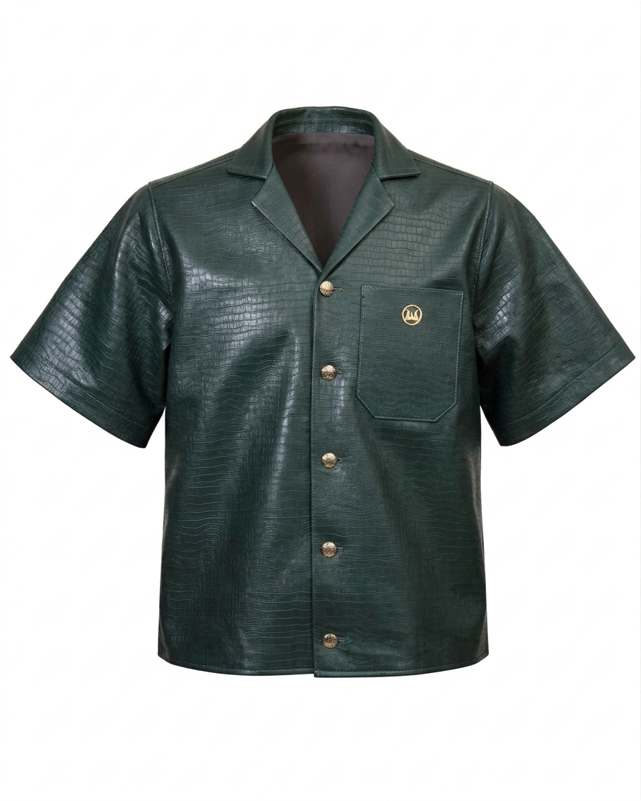 Leather Shirt: Black Abstract Print