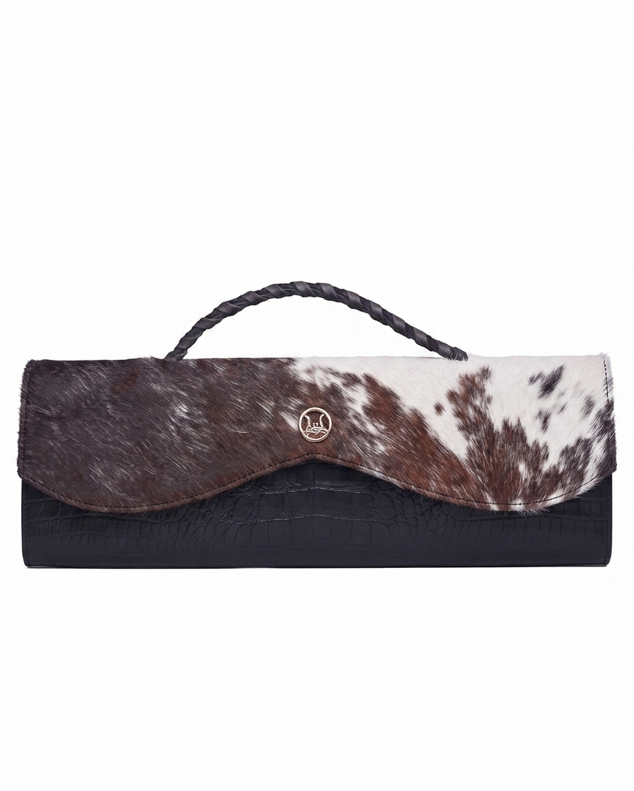 Mykonos Maxi: Black Crocodile Print and Dark Brown Off White Fur