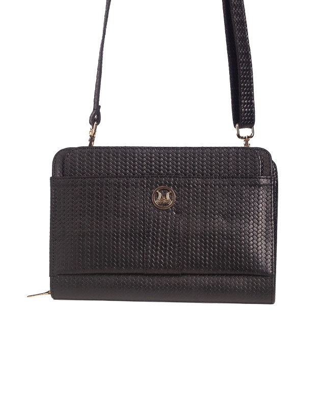 Messenger Bag 2.0:  Black Basket Woven Leather Print