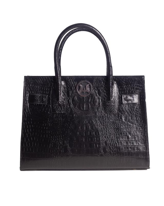 Zurich MIDI: Black Textured Crocodile Print