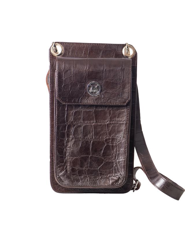 Cross Body Pouch(US): Deep Brown Crocodile Print