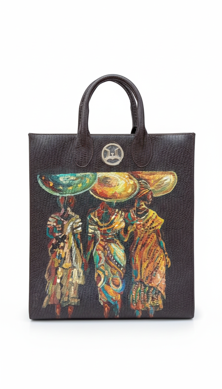 Man Tote: Dark Brown Monitor Lizard Print Meets Art