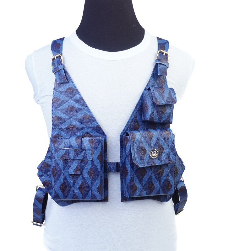 Utility Vest: Blue and Light Blue Abstract Print