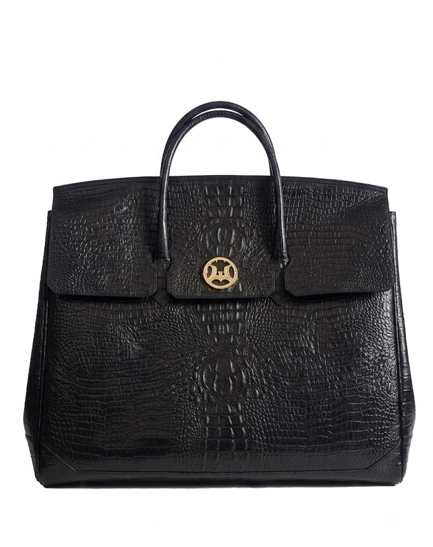 Duffle Bag 3.0: Black Textured Crocodile Print