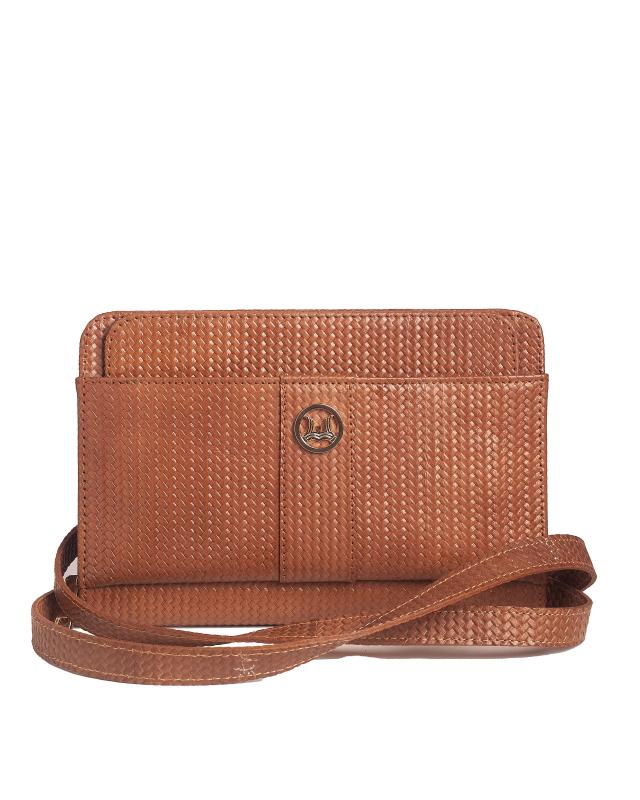 Messenger Bag 2.0: Tan Basket Woven Leather  Print