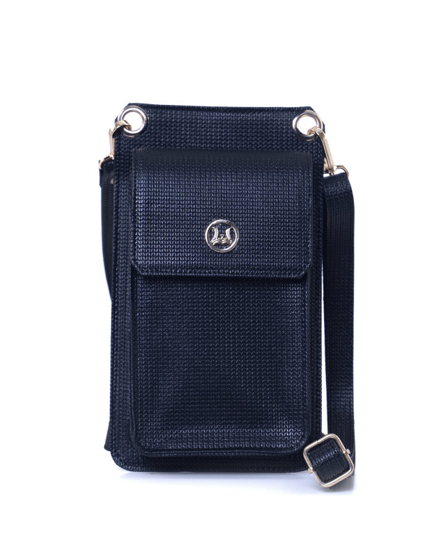 Cross Body Pouch (UK): Black Checkered Print