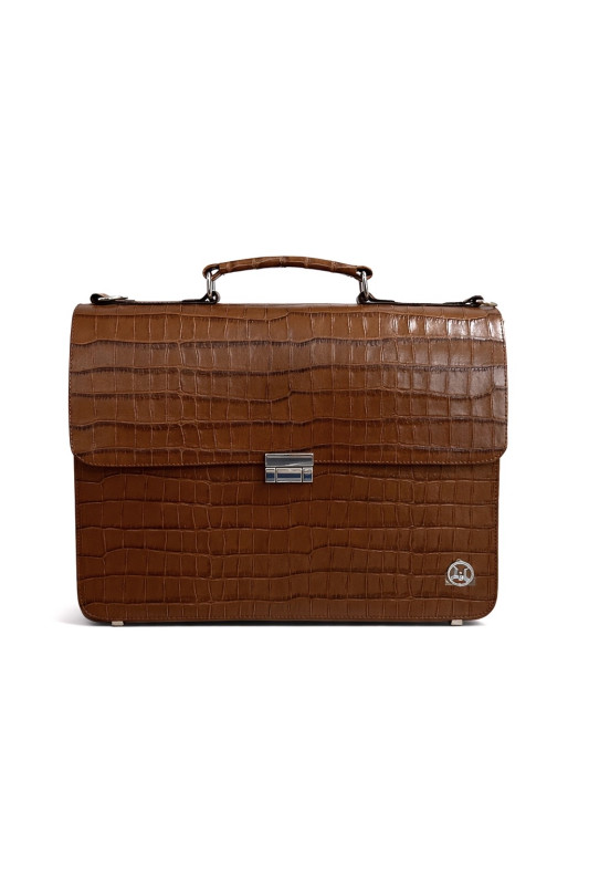 Satchel Work Case: Rust Crocodile Print