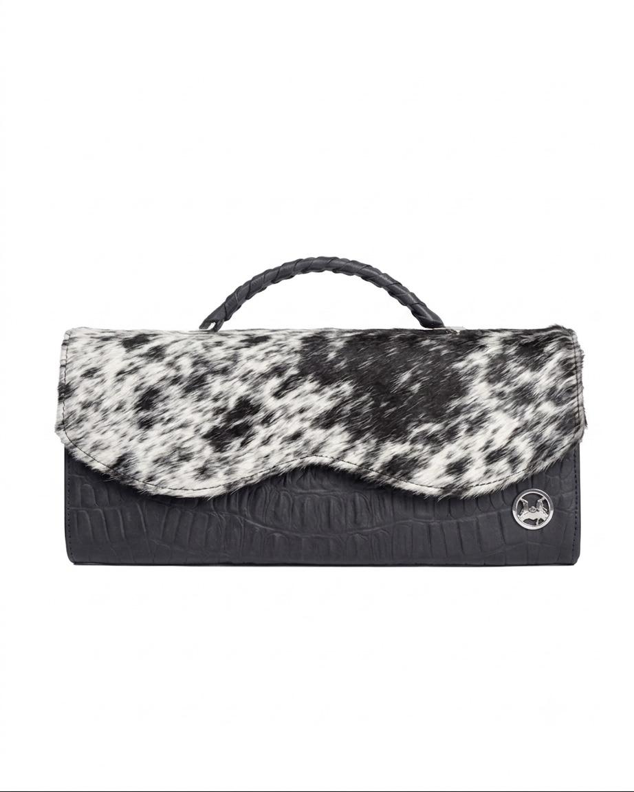 Mykonos Midi: Black Textured Crocodile Print and White/Black Fur