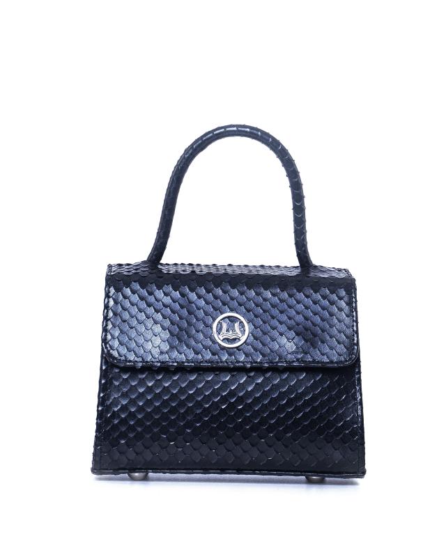 Tokyo Micro: Black Textured Reptilian Print