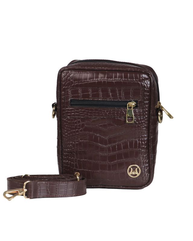 Cross Body Bag: Syrup Brown Crocodile Print