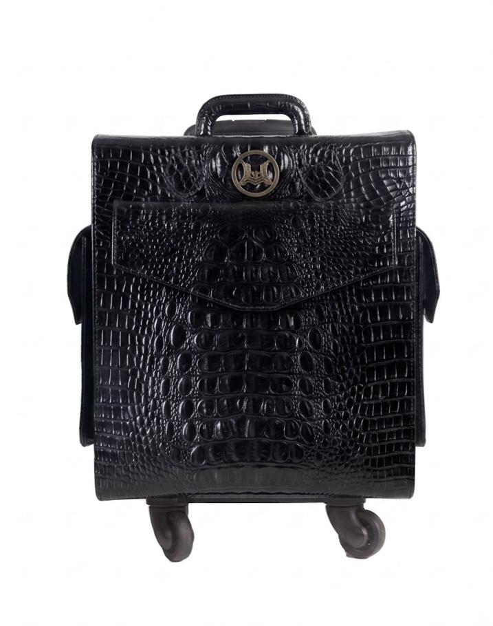 WL Cabin Trolley: Black Textured Crocodile Print