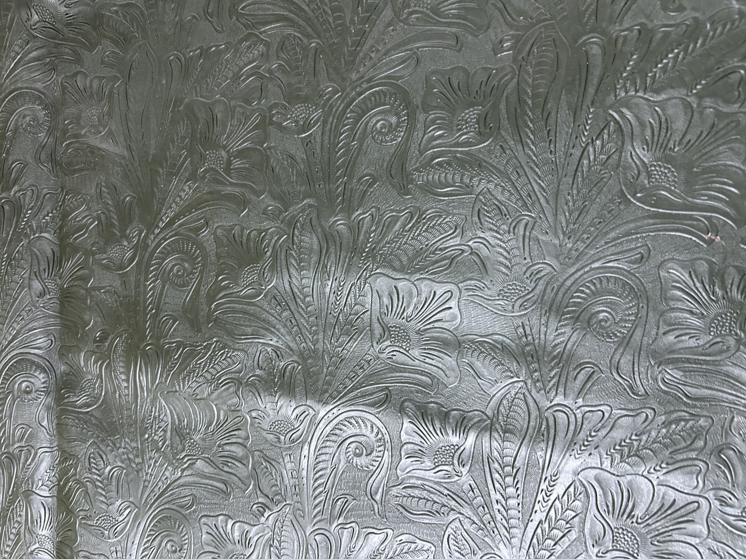 Green Floral Print Embossed on Cow Hides: GF003C