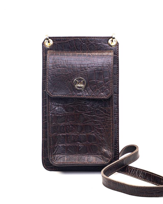 Cross Body Pouch(UK): Dark Brown Crocodile Print