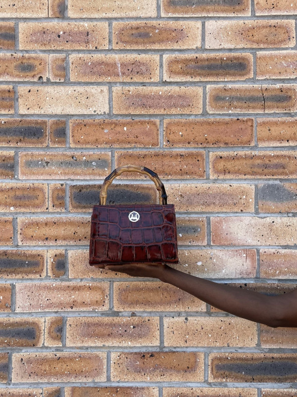 Shanghai Mini: Glossy Rust Crocodile Print