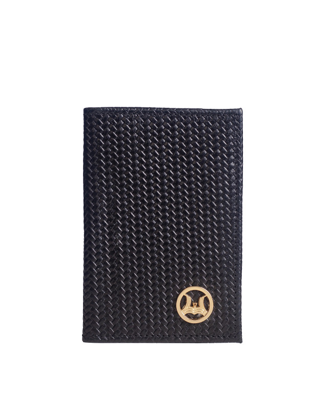 Passport Sleeve: Black Basket Woven Leather Print